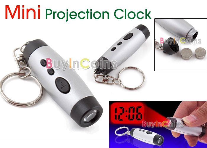 Mini LED Time Digital Projection Clock Light Keychain  