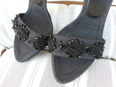 PRADA SEXY 4 HEEL BEADED ANKLE STRAP SANDALS SZ 36 1/2  