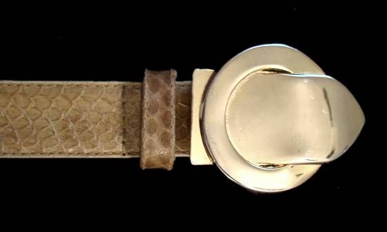 Vintage Belt Taupe Snakeskin Gold Buckle Large 1980’S  