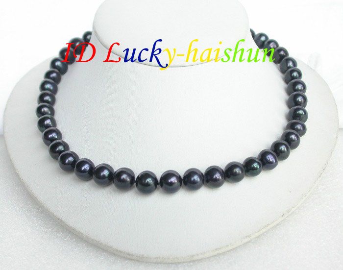 Genuine 10mm round Tahitian black pearl necklace  