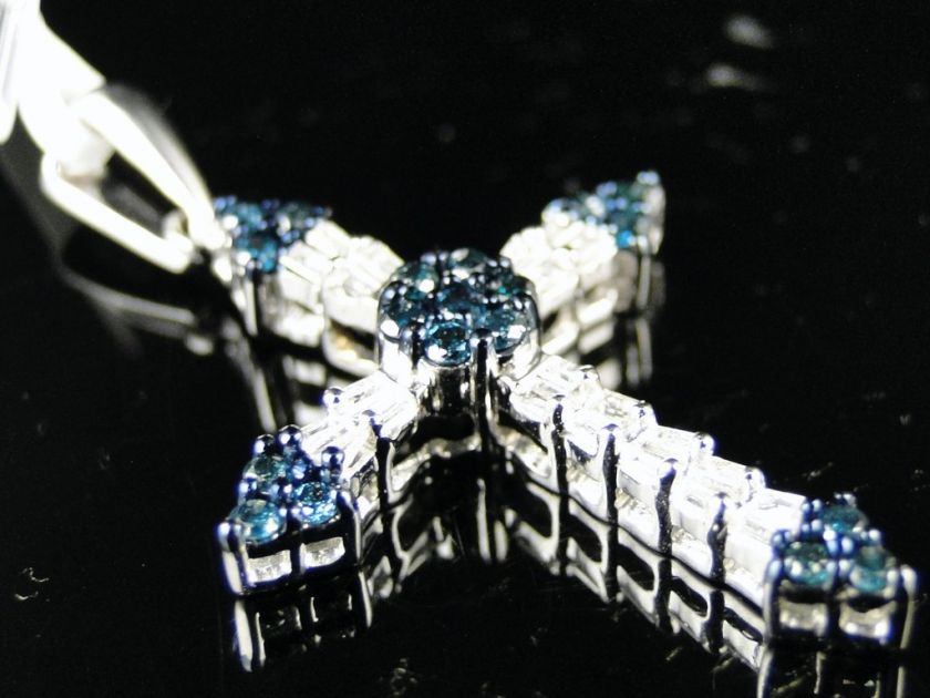 10K MENS LADIES MINI BLUE DIAMOND CROSS CHARM PENDANT  