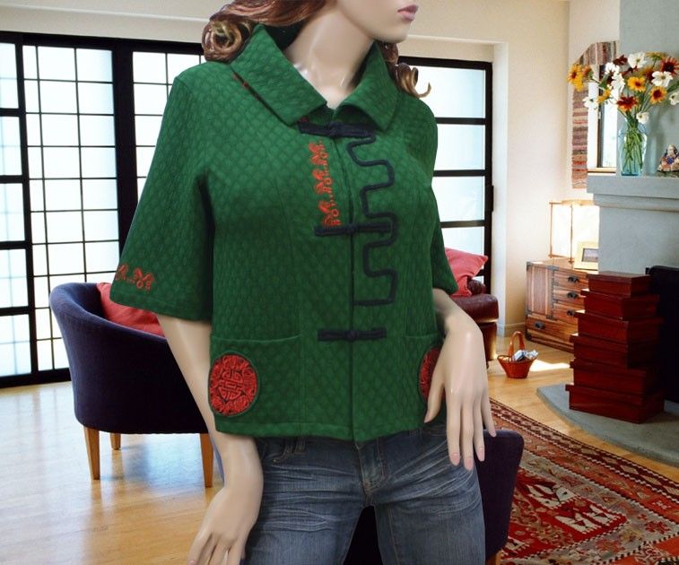 UNIQUE GREEN EMBROIDERY CARDIGAN JACKET TOP 576 SZ XXL  