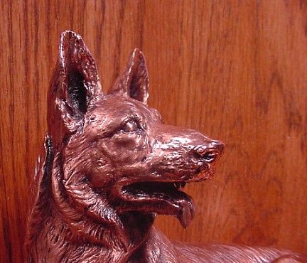 Copper GERMAN SHEPHERD DOG LYING DOWN Figurine Statue  