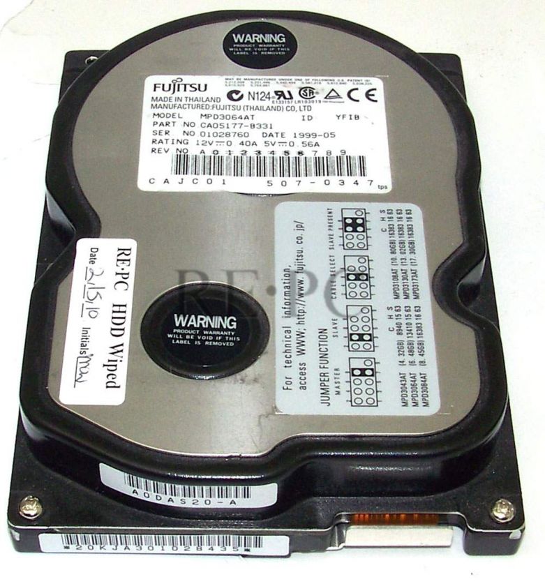 Vintage Fujitsu MPD3064AT 6.4 GB 3.5 IDE Hard Drive  