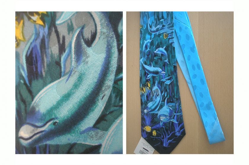 UNDERSEA OCEAN DOLPHIN DOLPHINS SILK FABRIC NECKTIE  