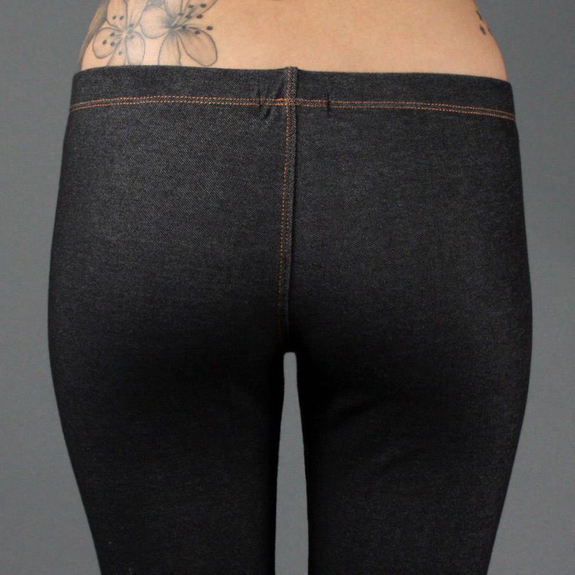 Fitted Stretch Stitched Detail Pocket Denim Style Jegging Tight 