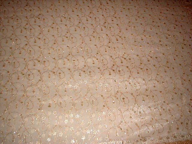 Indian Heavy Golden Glittery Sari Fabric Curtain IVORY  