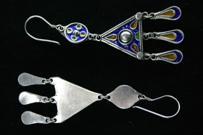TURKOMAN EARRING AFGHAN tribal ethnic enemald silver.a  