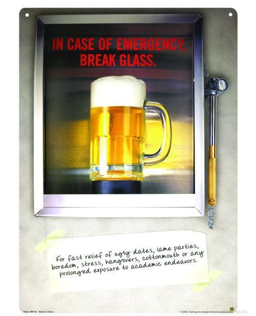 In Case of Emergency Break Glass Humorous Beer Sign  