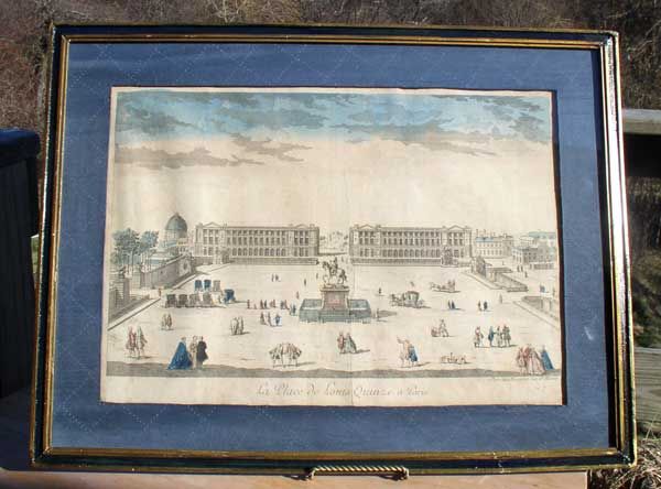 ANTIQUE HAND COLORED ENGRAVING PLACE DE LOUIS QUINZE  