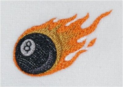 Pool Billiard Towel Trifold Emboridered Flaming 8 Ball  