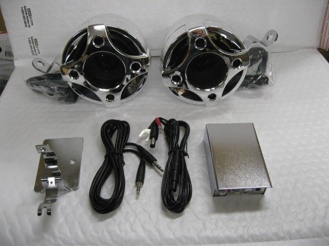 Motorcycle scooter audio system w/ 3.5 bullet style chrome speaker 