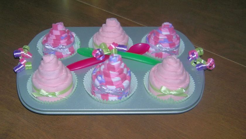 6PK BURP CLOTH CUPCAKES IN A CUPCAKE PAN ~ SHOWER FAVOR  