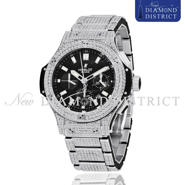   75CT ALL DIAMOND HUBLOT BIG BANG 44MM EVOLUTION STAINLESS STEEL WATCH