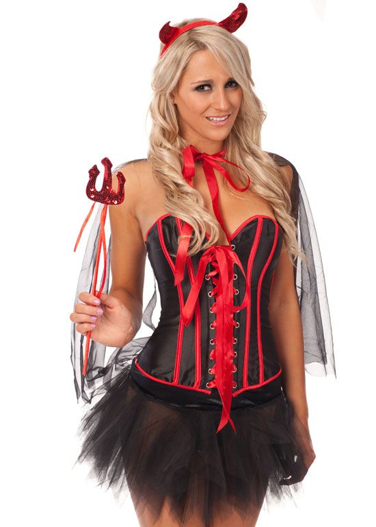 New Women Deluxe Halloween Gothic Vampire Devil Corset Fancy Dress 
