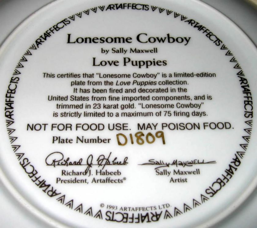 SALLY MAXWELL Dachshund LONESOME COWBOY Plate W/COA  