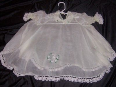 Victorian dress baby toddler in Celery Green with crocheted lace trim 