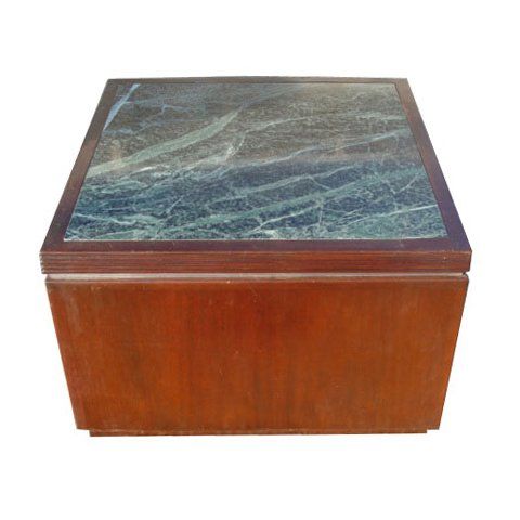 30 x 30 Wood And Marble Pedestal Coffee Side Table  