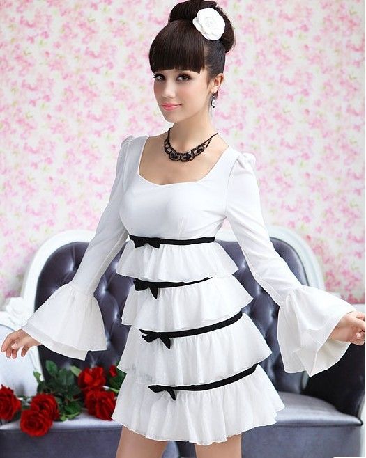 Kawaii Fashion Dolly sweet Cute Princess Sleeves BOWS CAKE Dress 