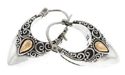 Ornate Bali Sterling Silver 18k Hoop Post Earrings  