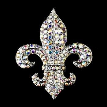 Fleur De Lis AB Crystal Bridal Brooch Comb Cake Brooch  