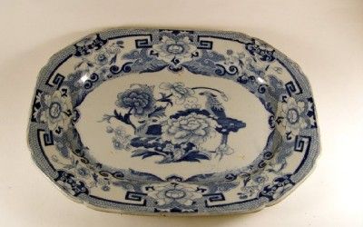 Antique Masons Ironstone Blue & White Pheasants Platter  