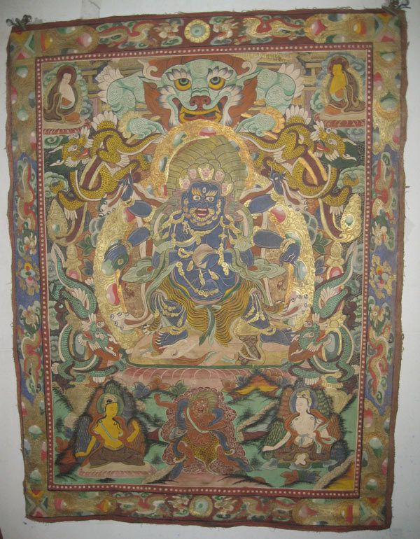 50Old Tibetan Golden Monastery 6 Arms Mahakala Thangka  