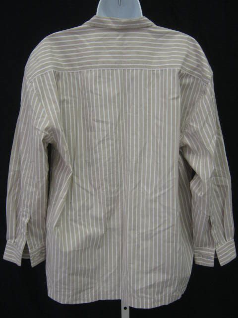 HANNA G Taupe White Stripe Button Down Shirt Top Sz M  