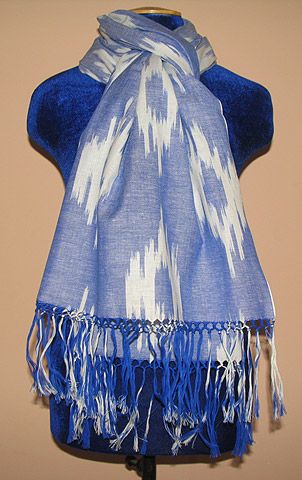 HAND MADE UZBEK NATURAL IKAT COTTON SCARF #8280  