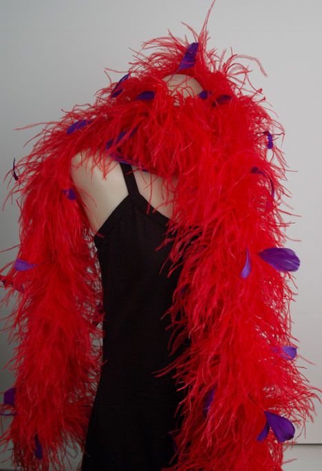 OSTRICH FEATHER BOA   RED w/ PURPLE Burnt Coque 72 Boa  