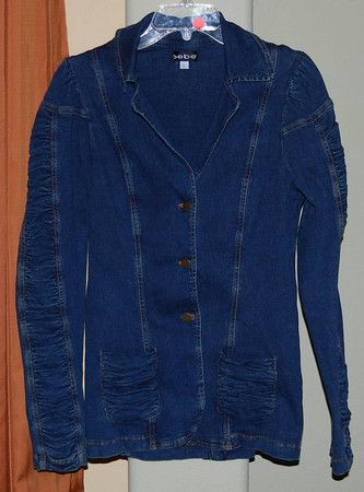 bebe BLUE DENIM STRETCH JACKET COAT WOMENS LADIES LARGE  