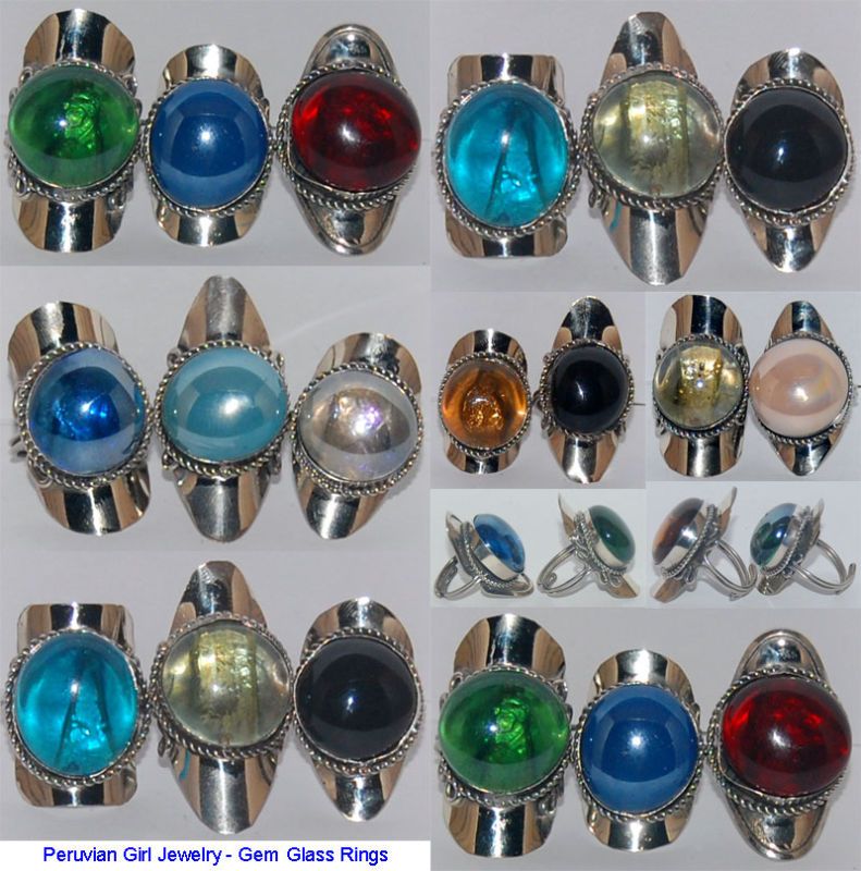 GEM GLASS RINGS PERUVIAN JEWELRY LOT WHOLESALE PERU  