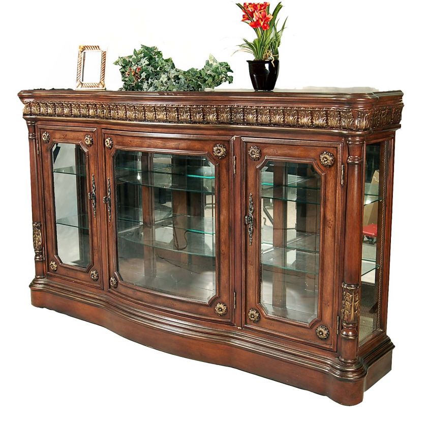 Classic Walnut Cherry Finish Curio Console Buffet  