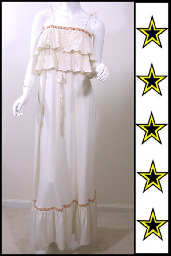 Ruffle Bodice Vintage 70s Boho Goddess Maxi Sundress S  