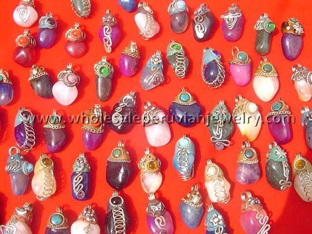 11 COLORFUL HANDMADE AGATE PENDANTS PERUVIAN JEWELRY  