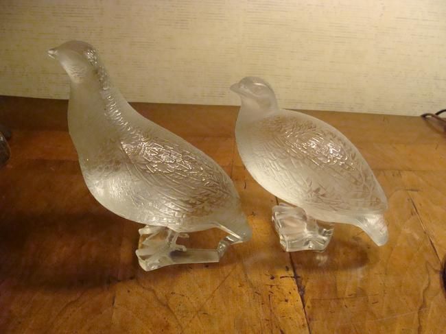 Lalique Partridge Birds, Pair, Large, discontinued  