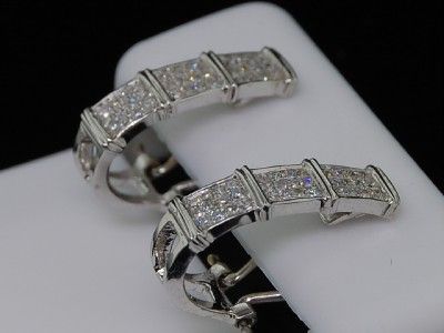 LADIES 10K WHITE GOLD .35CT DIAMOND EARRING HOOPS PAVE  