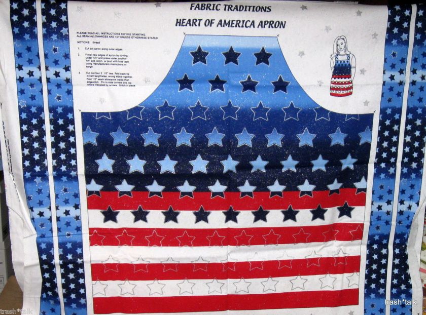   July Patriotic Stars Apron fabric panel cut n sew Glitter Flag  