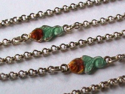   Edwardian Silver Gilt 800 Enamel Long demi guard Chain Necklace  