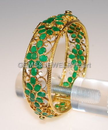 125.35 CT Real Emerald 18K GOLD Bangle Bracelet Vintage Fine Jewelry 