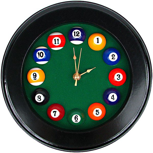 New Billiards Round Wooden Wall Clock Pool Room Decor  