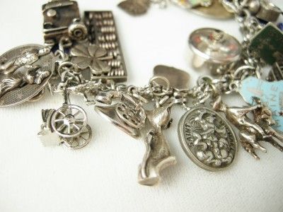 Antique Vintage Sterling Silver Charm Bracelet  Mechanical Movable 