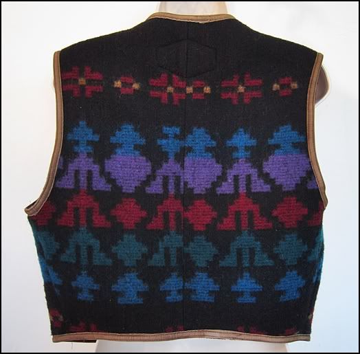 vtg WOOLRICH Wool INDIAN Blanket SOUTHWESTERN Leather Trim VEST sz M 