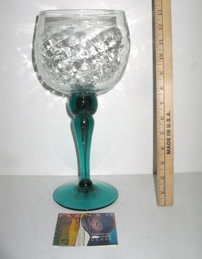 VINTAGE BLENKO NILE CRACKLE ART GLASS GIANT 13” GOBLET  