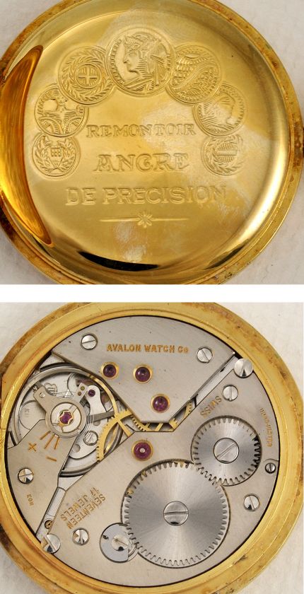 Avalon Gold Plated Pocket Watch Runs Well 17 Jewels  