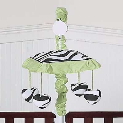 NEW JOJO MUSICAL MOBILE LIME & ZEBRA PRINT BABY BEDDING  