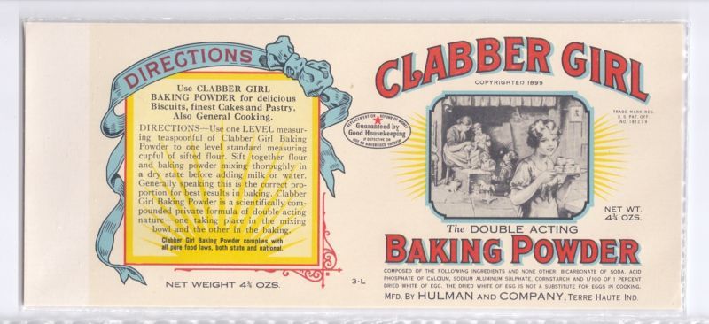 Clabber Girl Baking Powder Vintage Can label 4 3/4 oz  