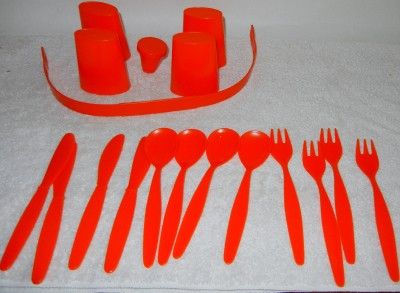   Master Picnic Basket Set Plastic Orange Plates Cups Handle  