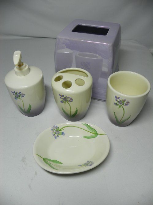 Spring Maid Bathroom Accessory Set Purple Lilac Flower Soap Toothbrush 