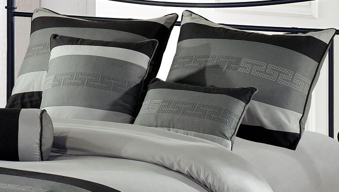   tone Black Gray Embroidery Comforter Set Bed in a bag King NEW  